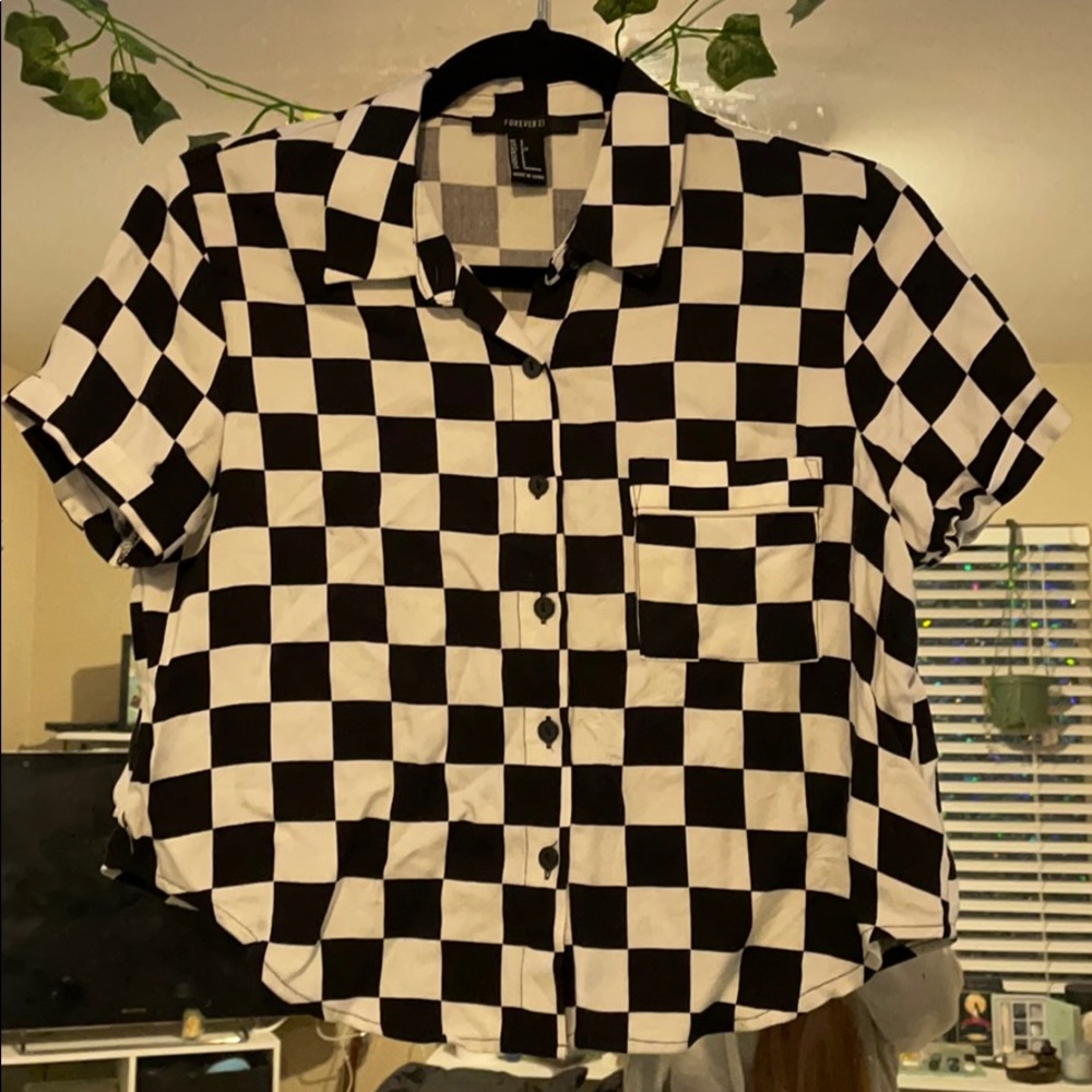 Checkered Button Up Crop Top